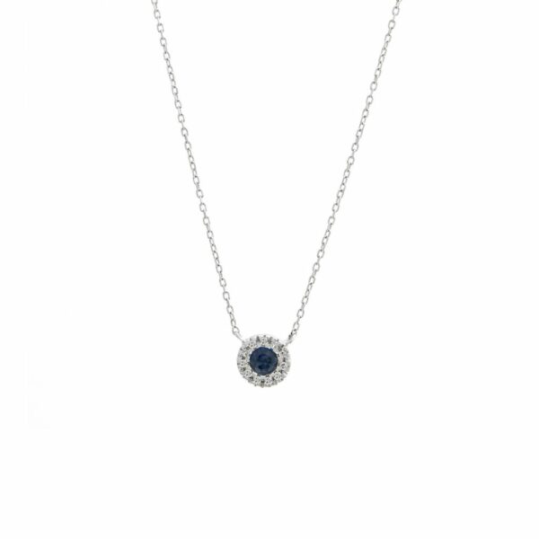 Collar zafiro rodeado con brillantes 14K.