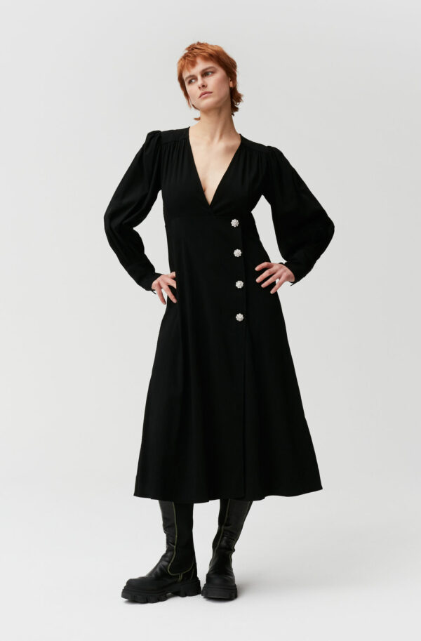 F6391 MELANGE SUITING WRAP DRESS