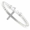 Pulsera plata bolitas, cruz con brillantes
