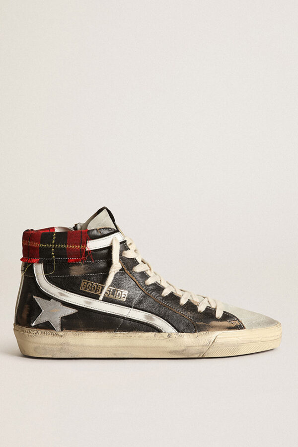 SLIDE SHINY LEATHER UPPER SUEDE TOE AND LIST LAMINATED STAR LEATHER WAVE TARTAN APPLICATION