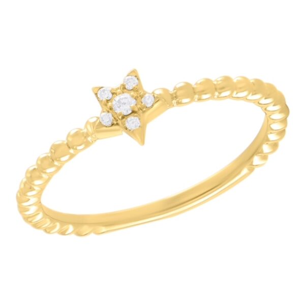 Anillo bolitas oro con estrella con brillantes al centro.