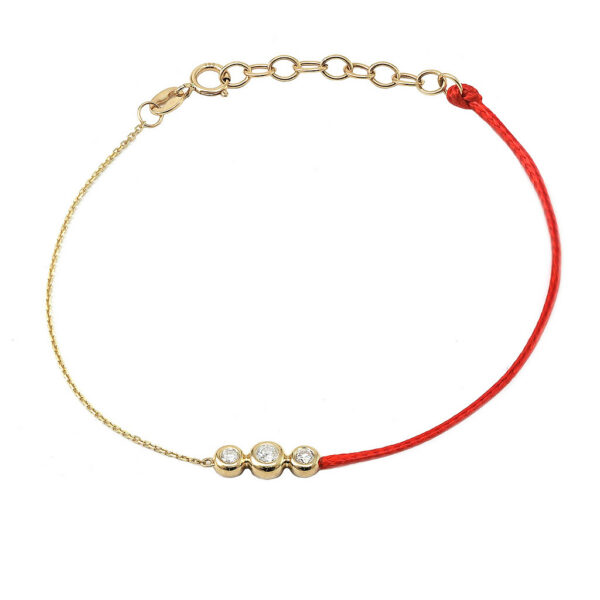 Pulsera mitad hilo mitad cadena con 3 brillantes