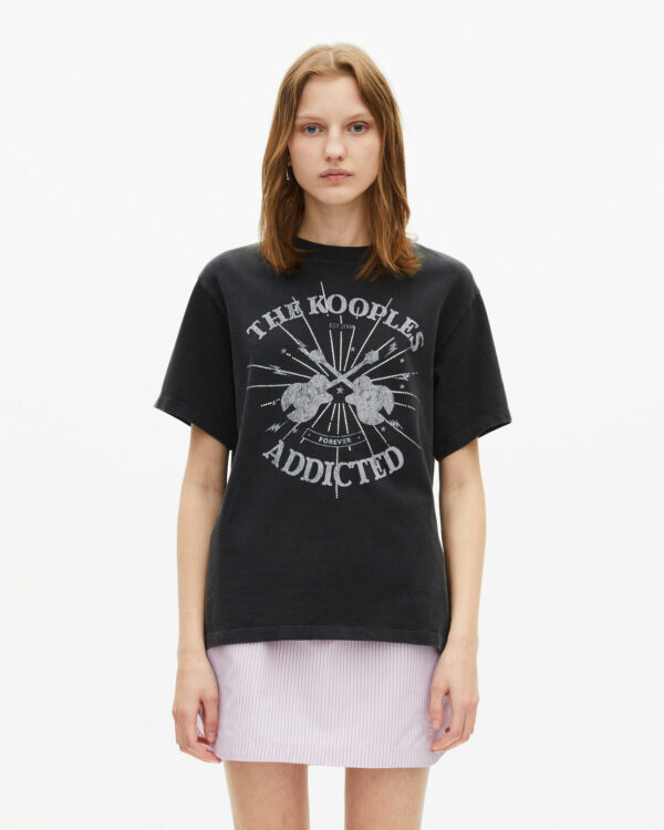 T-shirt with faded black rhinestone screen print - Imagen 2