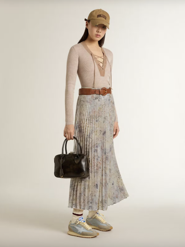 JOURNEY W'S PLISSE' SKIRT ORA  ALL-OVER SEQUINS OVER PRINTED